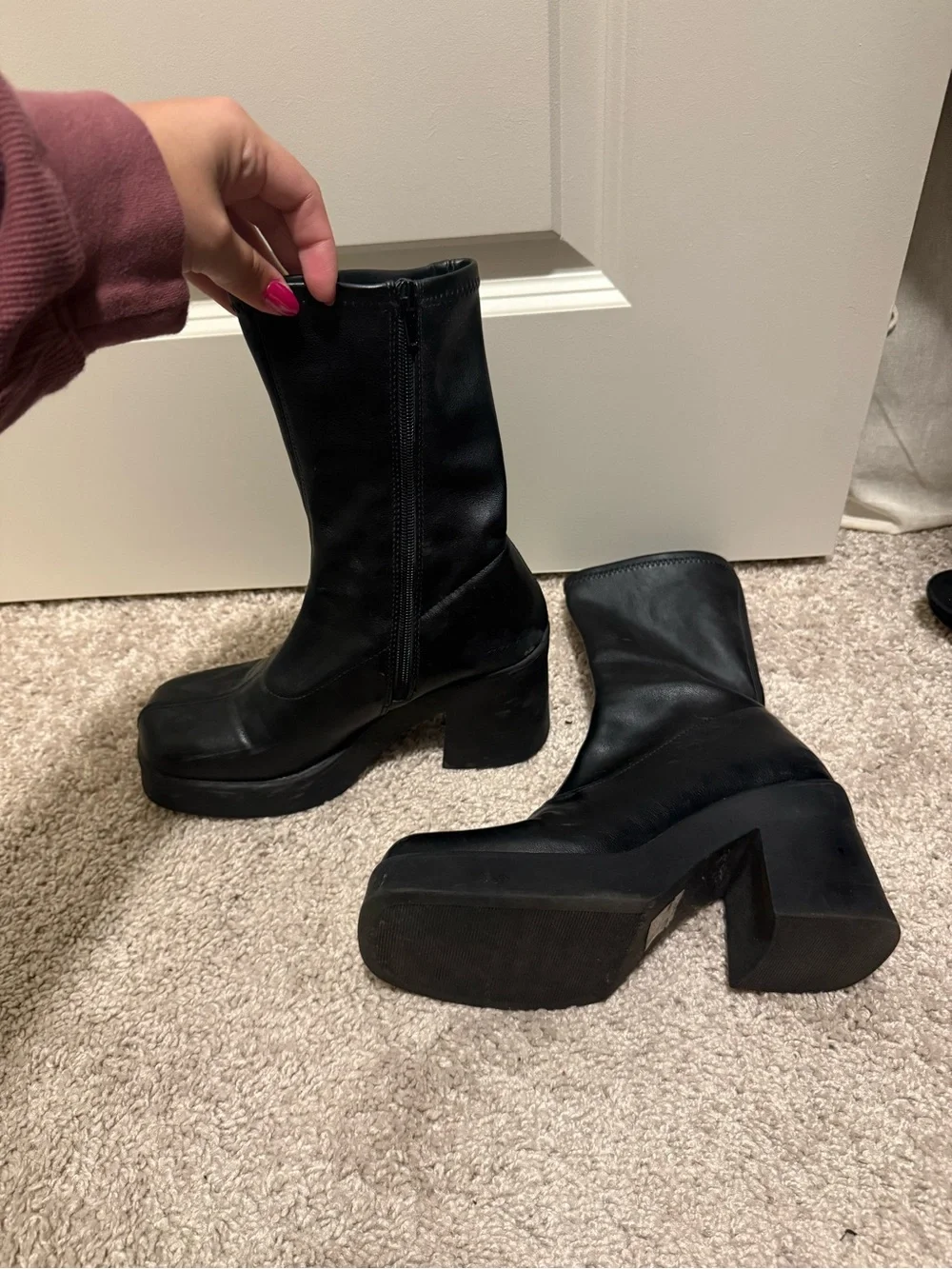 Steve Madden Black Platform Square-Toe Ankle Boots
